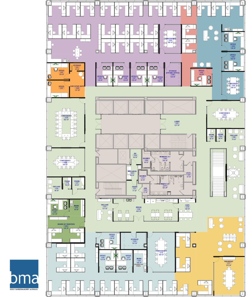 Blueprint floorplan of an office building